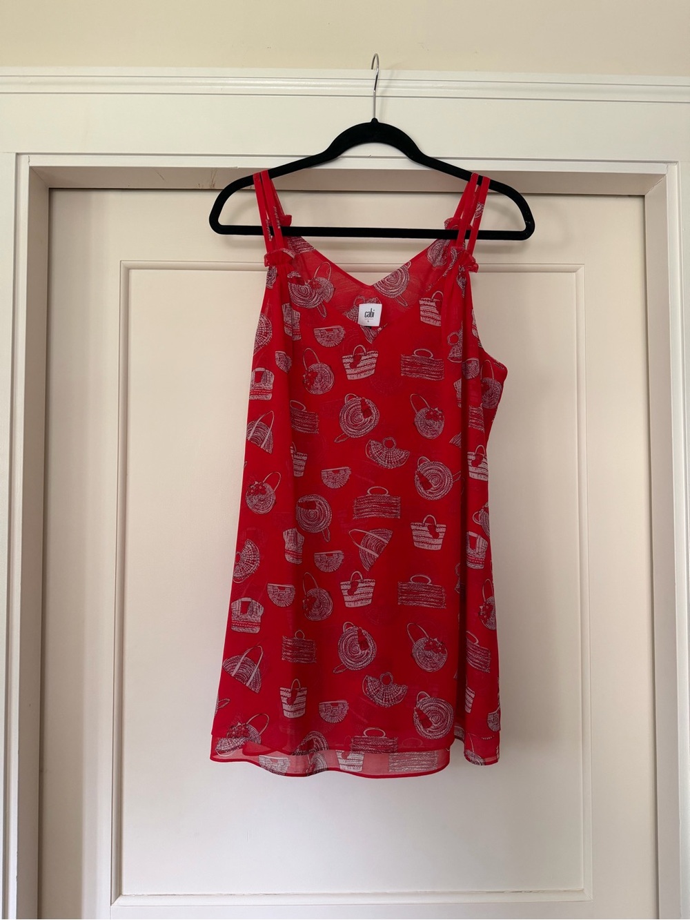 CAbi Nantucket Cami Red Handbag Print Double Strap V-Neck Sz L
